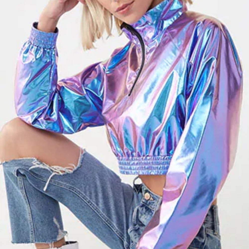 Iridescent pullover cropped jacket